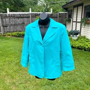 Talbots women’s jacket‎ blazer size 12 preppy teal turquoise blue cotton resort